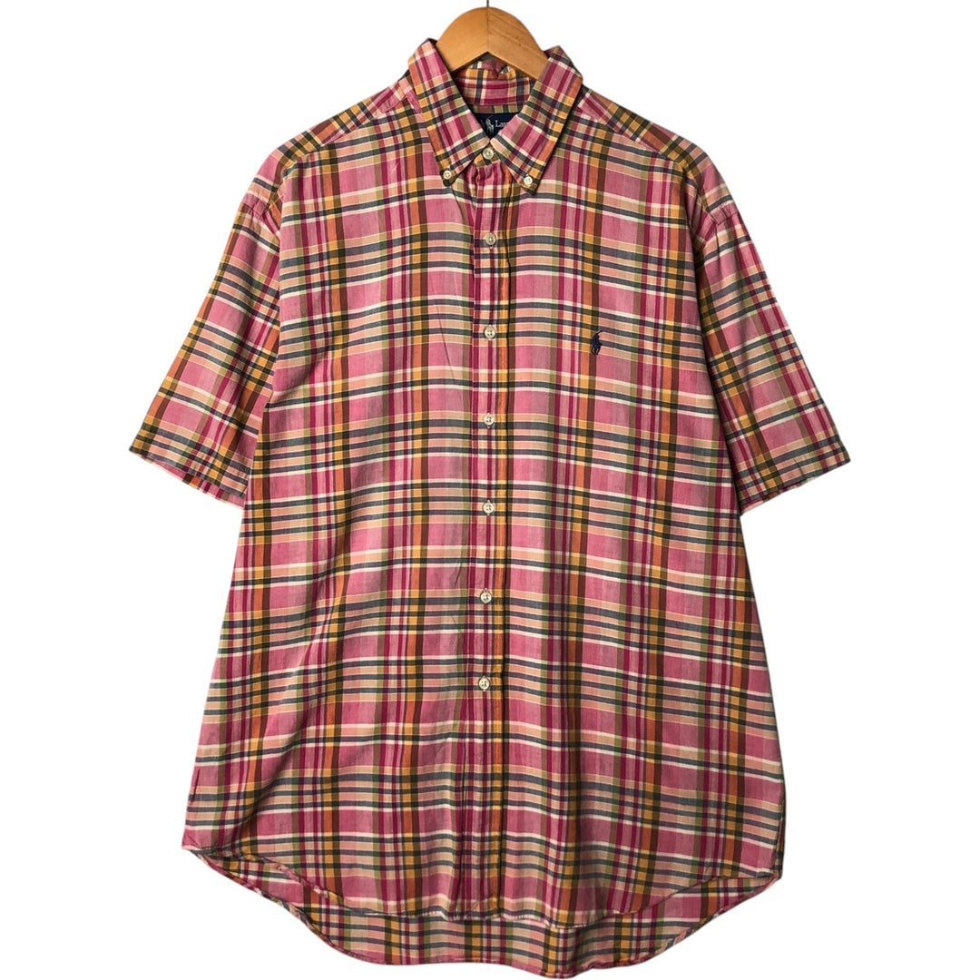 Ralph Lauren BLAKE short sleeve button down check shirt, men's size L cotton Purple type red-purple Vintage Second Hand