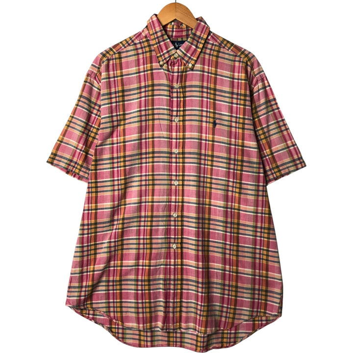 Ralph Lauren BLAKE short sleeve button down check shirt, men's size L cotton Purple type red-purple Vintage Second Hand