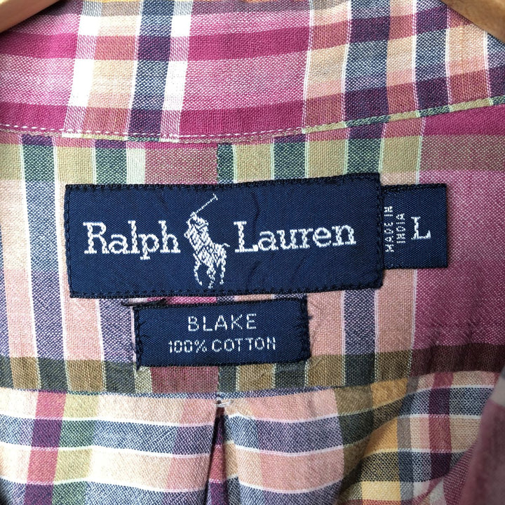 Ralph Lauren BLAKE short sleeve button down check shirt, men's size L cotton Purple type red-purple Vintage Second Hand