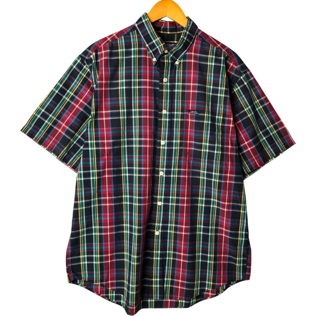 Ralph Lauren CHAPS short sleeve button down check shirt men's size L cotton navy blue type Vintage Second Hand