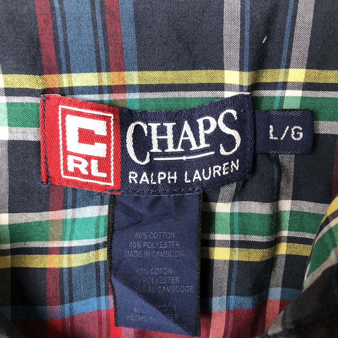 Ralph Lauren CHAPS short sleeve button down check shirt men's size L cotton navy blue type Vintage Second Hand