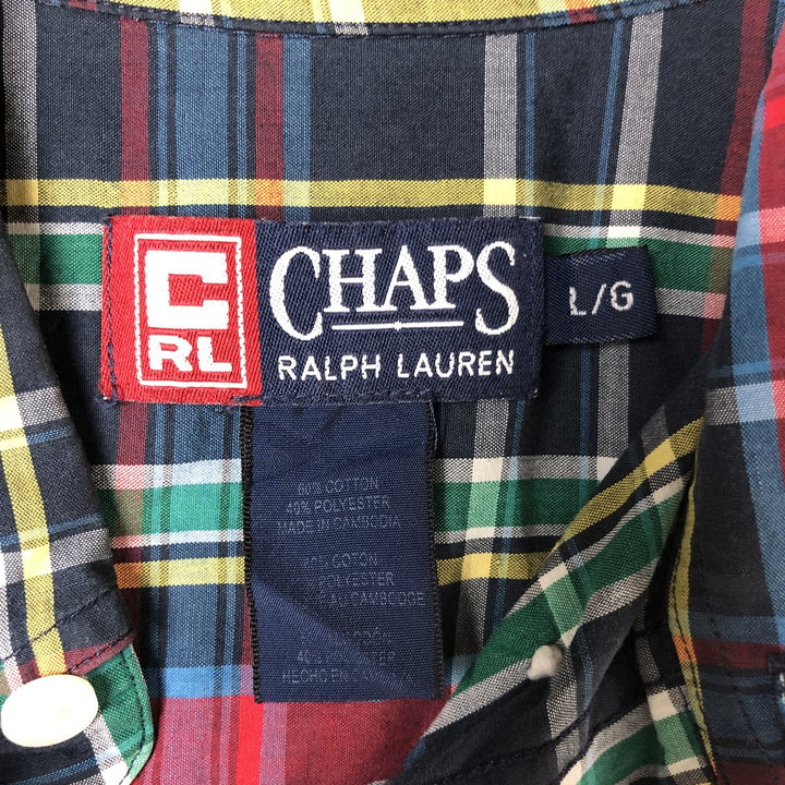 Ralph Lauren CHAPS short sleeve button down check shirt men's size L cotton navy blue type Vintage Second Hand