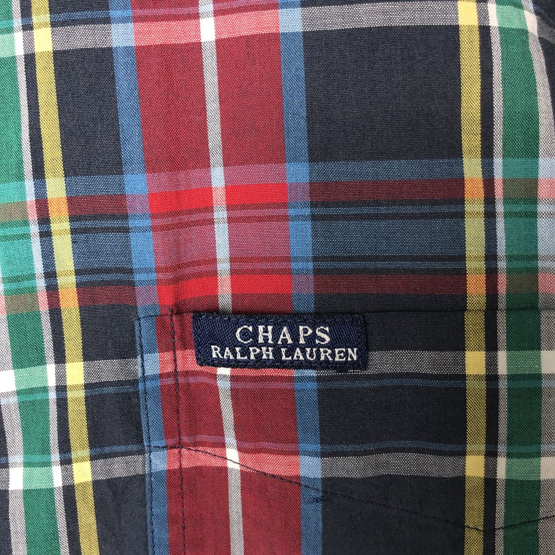 Ralph Lauren CHAPS short sleeve button down check shirt men's size L cotton navy blue type Vintage Second Hand