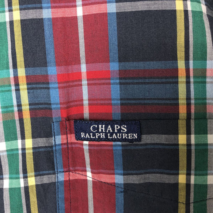 Ralph Lauren CHAPS short sleeve button down check shirt men's size L cotton navy blue type Vintage Second Hand