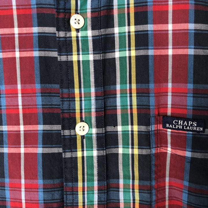 Ralph Lauren CHAPS short sleeve button down check shirt men's size L cotton navy blue type Vintage Second Hand