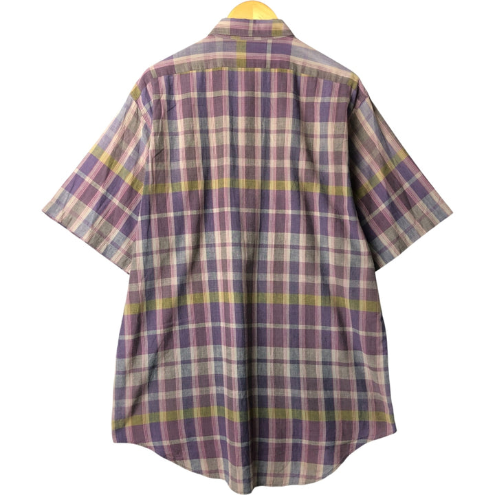 Ralph Lauren POLO by Ralph Lauren Madras Check Short Sleeve Cotton Check Shirt, Men's Size L cotton purple type Vintage Second Hand