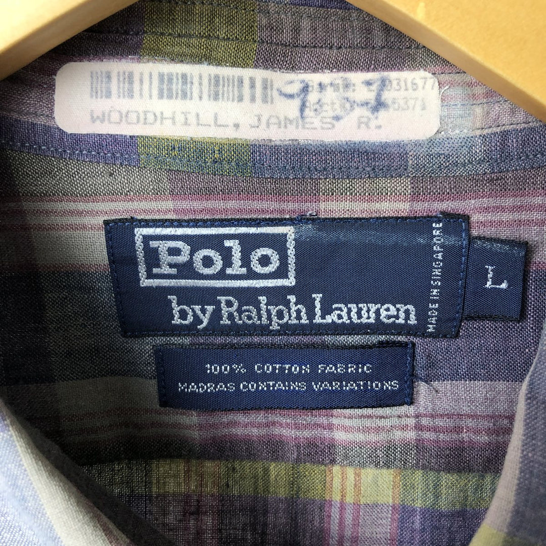 Ralph Lauren POLO by Ralph Lauren Madras Check Short Sleeve Cotton Check Shirt, Men's Size L cotton purple type Vintage Second Hand