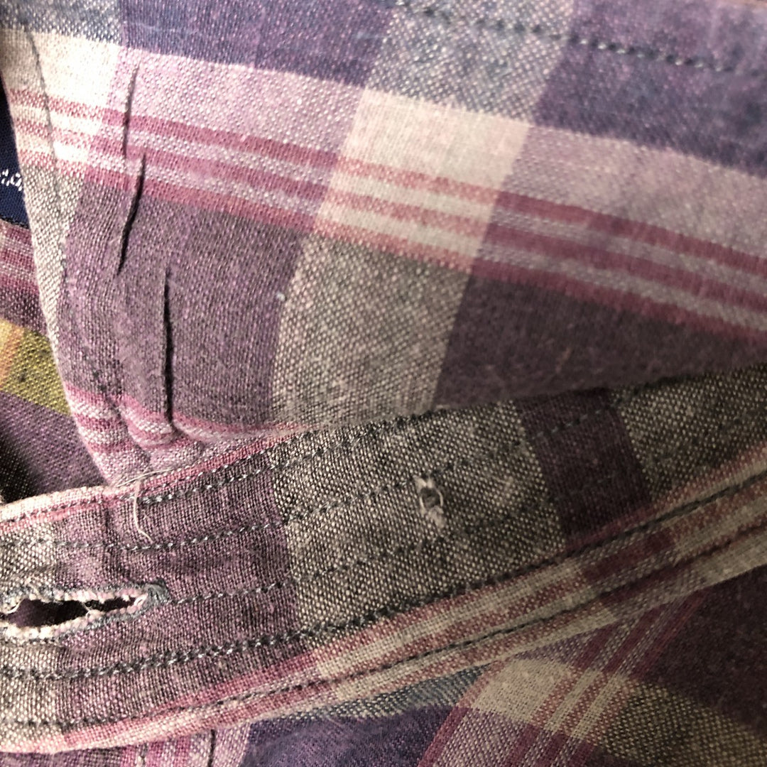 Ralph Lauren POLO by Ralph Lauren Madras Check Short Sleeve Cotton Check Shirt, Men's Size L cotton purple type Vintage Second Hand
