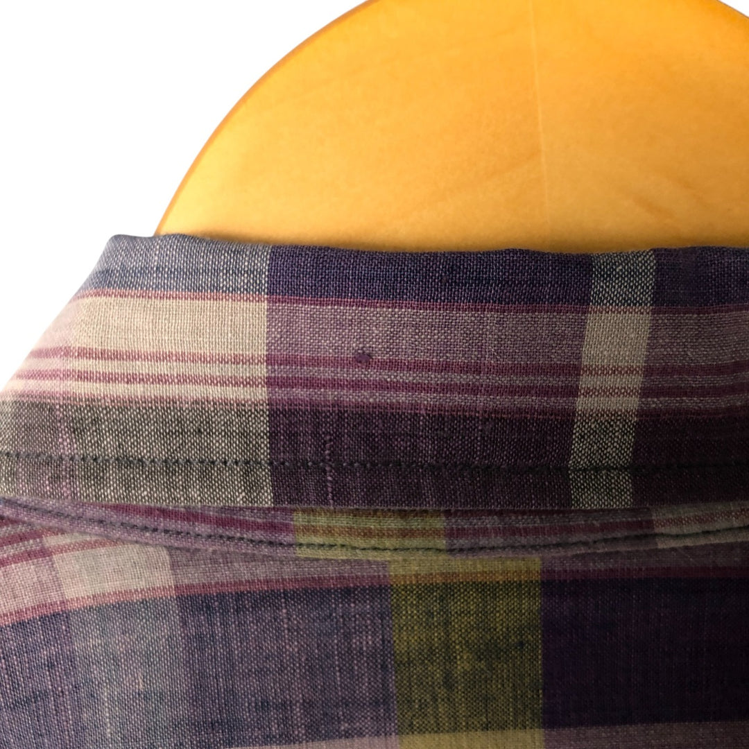 Ralph Lauren POLO by Ralph Lauren Madras Check Short Sleeve Cotton Check Shirt, Men's Size L cotton purple type Vintage Second Hand