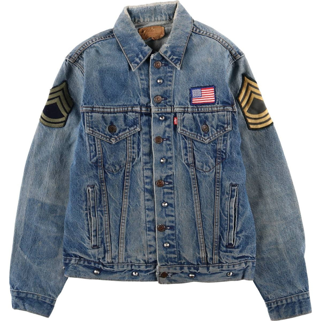 1980'S Levi's 70506-0216 Stars and Stripes Iron Maiden Custom Denim Jacket, Made in USA, Men's Size Small unclear blue type Vintage Second Hand