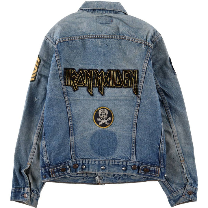 1980'S Levi's 70506-0216 Stars and Stripes Iron Maiden Custom Denim Jacket, Made in USA, Men's Size Small unclear blue type Vintage Second Hand