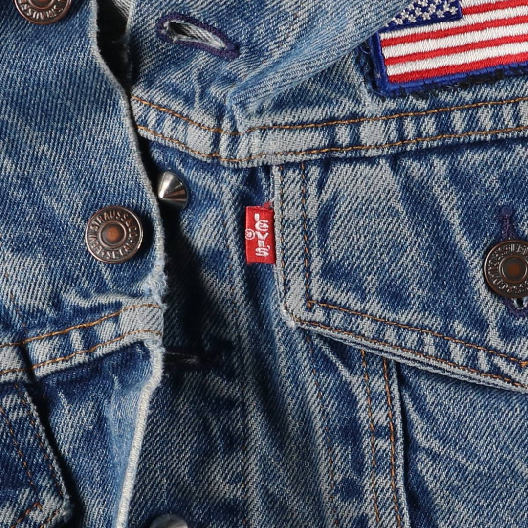 1980'S Levi's 70506-0216 Stars and Stripes Iron Maiden Custom Denim Jacket, Made in USA, Men's Size Small unclear blue type Vintage Second Hand