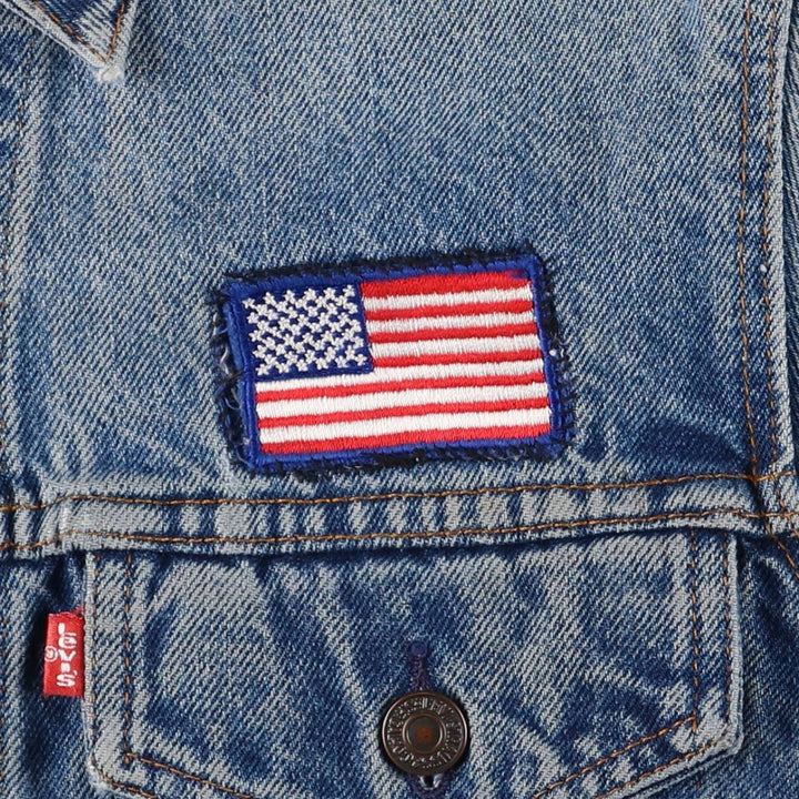 1980'S Levi's 70506-0216 Stars and Stripes Iron Maiden Custom Denim Jacket, Made in USA, Men's Size Small unclear blue type Vintage Second Hand