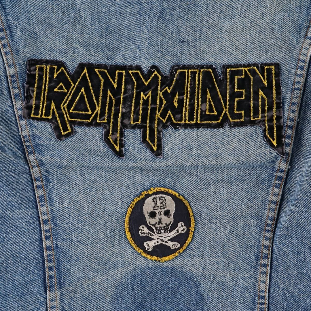 1980'S Levi's 70506-0216 Stars and Stripes Iron Maiden Custom Denim Jacket, Made in USA, Men's Size Small unclear blue type Vintage Second Hand