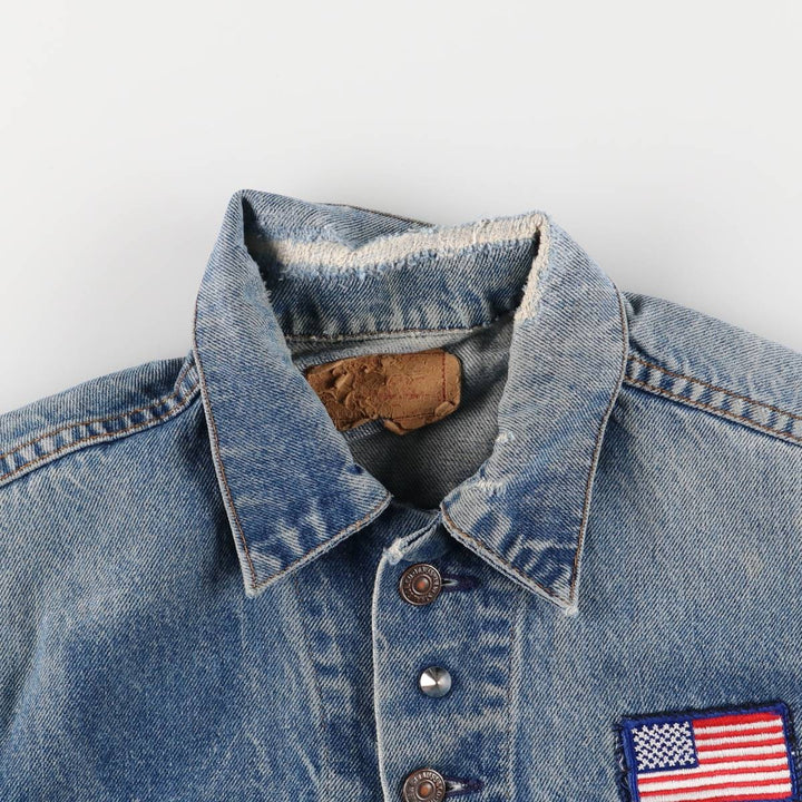 1980'S Levi's 70506-0216 Stars and Stripes Iron Maiden Custom Denim Jacket, Made in USA, Men's Size Small unclear blue type Vintage Second Hand