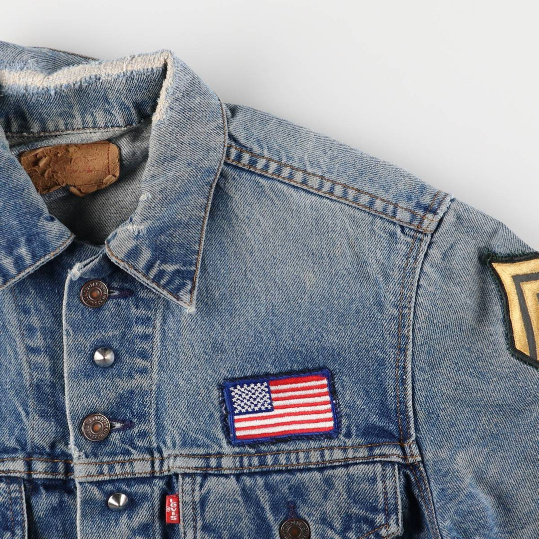 1980'S Levi's 70506-0216 Stars and Stripes Iron Maiden Custom Denim Jacket, Made in USA, Men's Size Small unclear blue type Vintage Second Hand