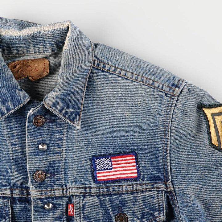 1980'S Levi's 70506-0216 Stars and Stripes Iron Maiden Custom Denim Jacket, Made in USA, Men's Size Small unclear blue type Vintage Second Hand