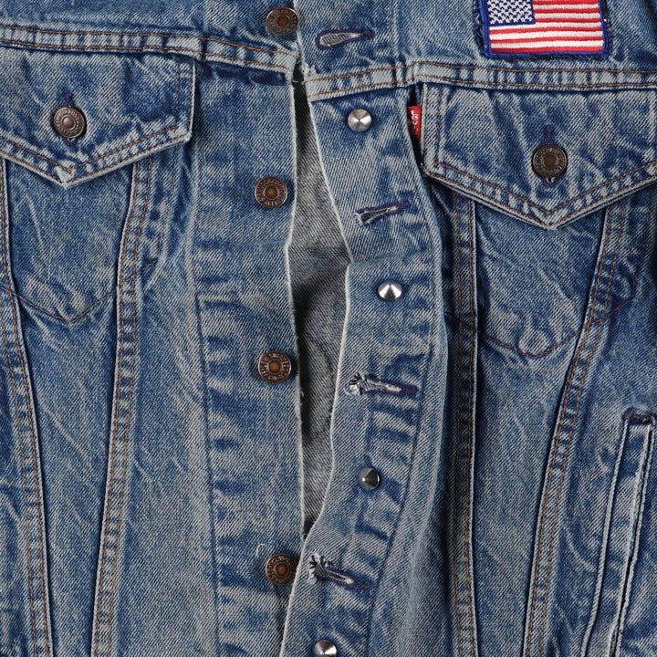 1980'S Levi's 70506-0216 Stars and Stripes Iron Maiden Custom Denim Jacket, Made in USA, Men's Size Small unclear blue type Vintage Second Hand