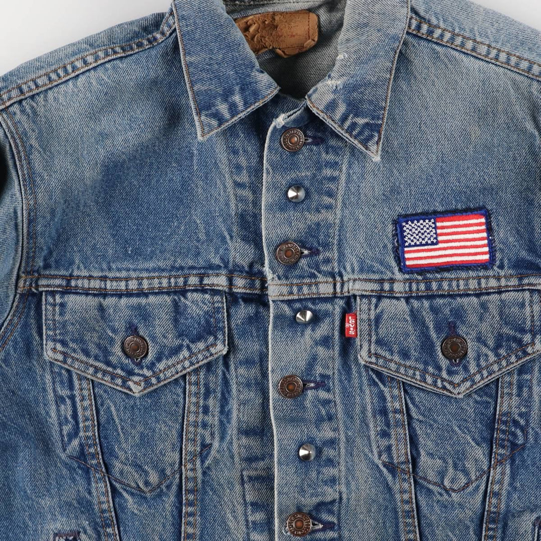 1980'S Levi's 70506-0216 Stars and Stripes Iron Maiden Custom Denim Jacket, Made in USA, Men's Size Small unclear blue type Vintage Second Hand
