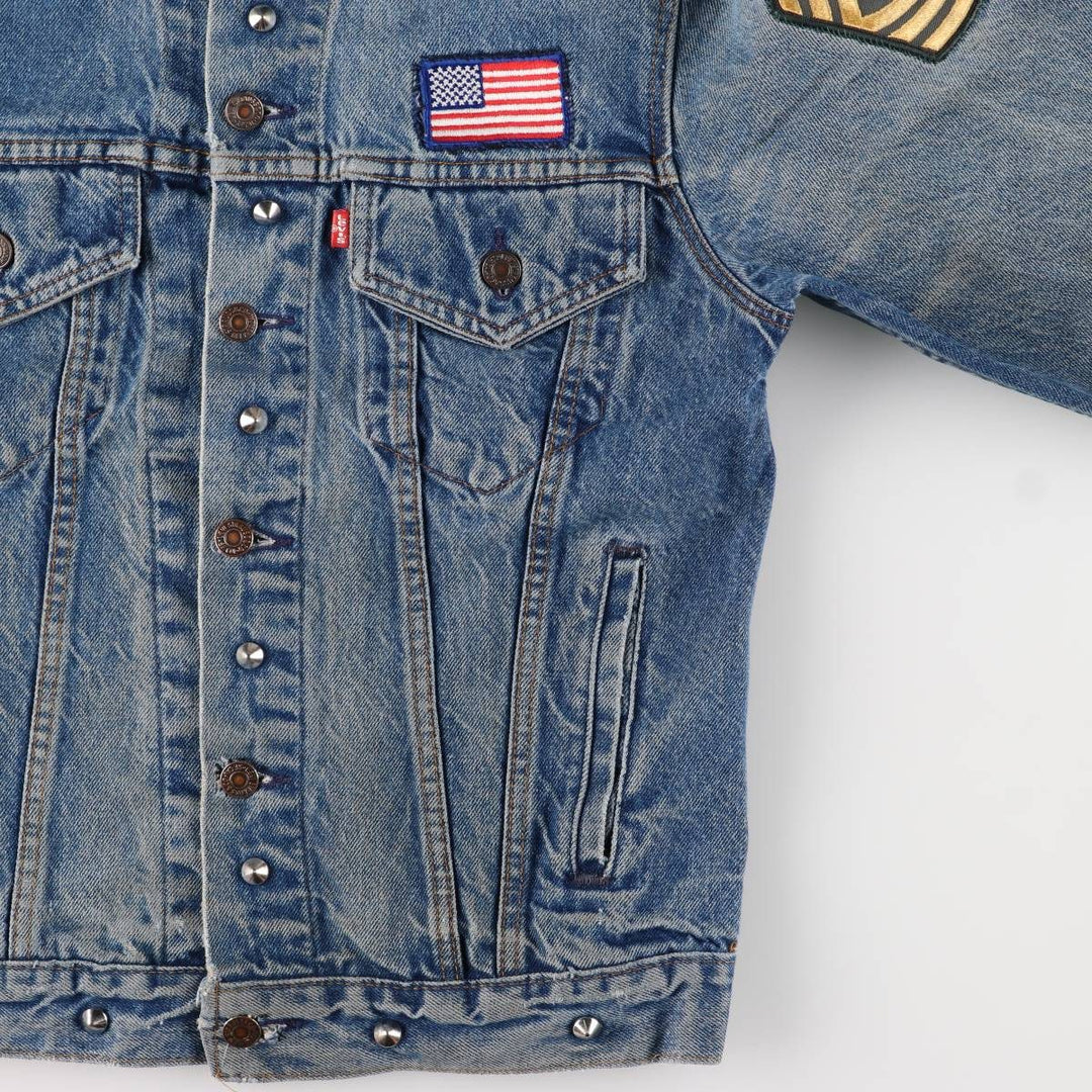 1980'S Levi's 70506-0216 Stars and Stripes Iron Maiden Custom Denim Jacket, Made in USA, Men's Size Small unclear blue type Vintage Second Hand