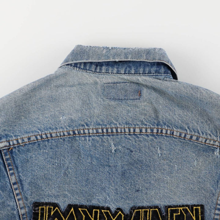 1980'S Levi's 70506-0216 Stars and Stripes Iron Maiden Custom Denim Jacket, Made in USA, Men's Size Small unclear blue type Vintage Second Hand