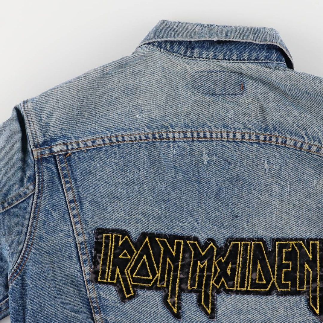 1980'S Levi's 70506-0216 Stars and Stripes Iron Maiden Custom Denim Jacket, Made in USA, Men's Size Small unclear blue type Vintage Second Hand