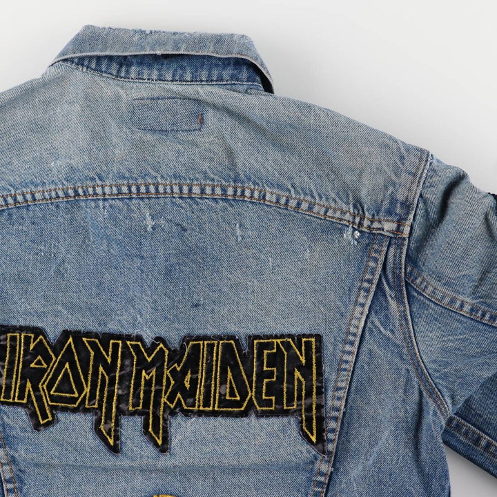 1980'S Levi's 70506-0216 Stars and Stripes Iron Maiden Custom Denim Jacket, Made in USA, Men's Size Small unclear blue type Vintage Second Hand