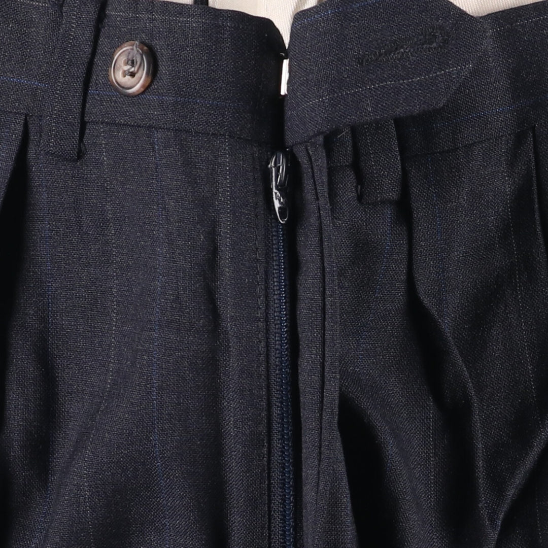 Stripe Pattern Two-pleat Slacks Pants Men's W33 unclear gray type Vintage Second Hand