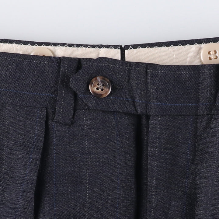 Stripe Pattern Two-pleat Slacks Pants Men's W33 unclear gray type Vintage Second Hand