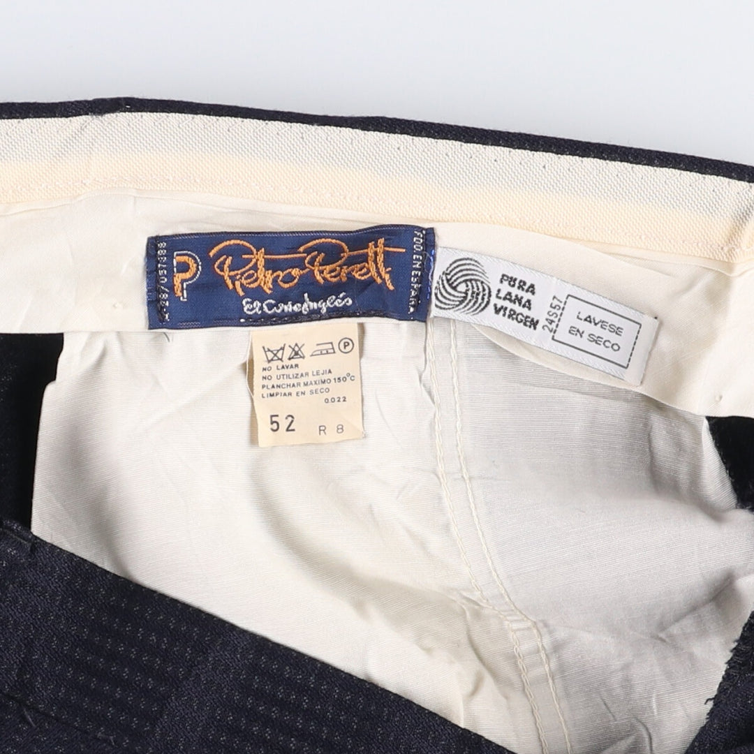 PIETRO PERETTI All-Over Print Two-Pleated Wool Pants, Men's Size 34 wool navy blue type Vintage Second Hand