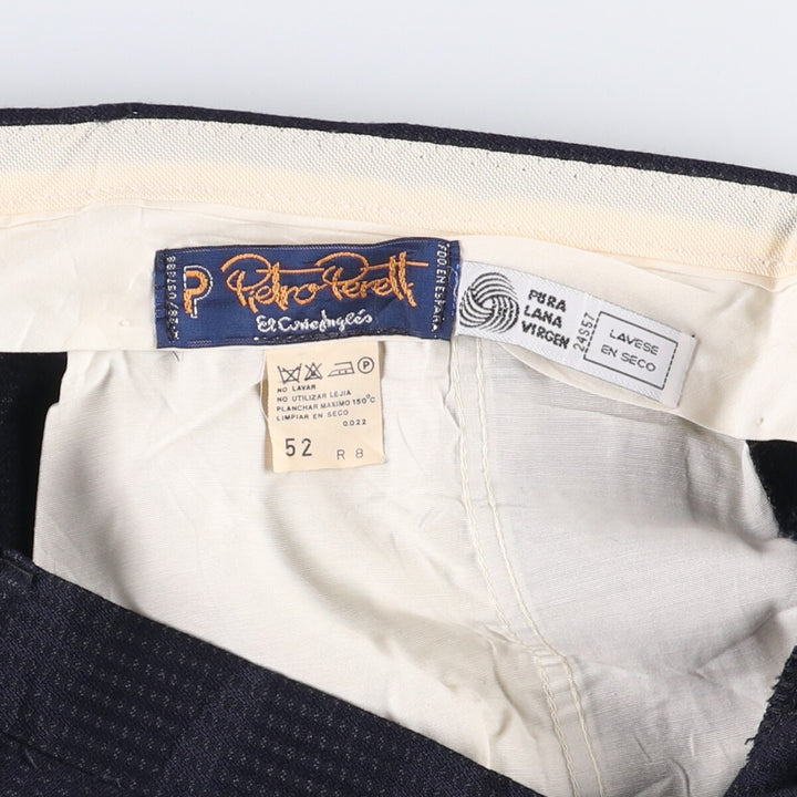 PIETRO PERETTI All-Over Print Two-Pleated Wool Pants, Men's Size 34 wool navy blue type Vintage Second Hand