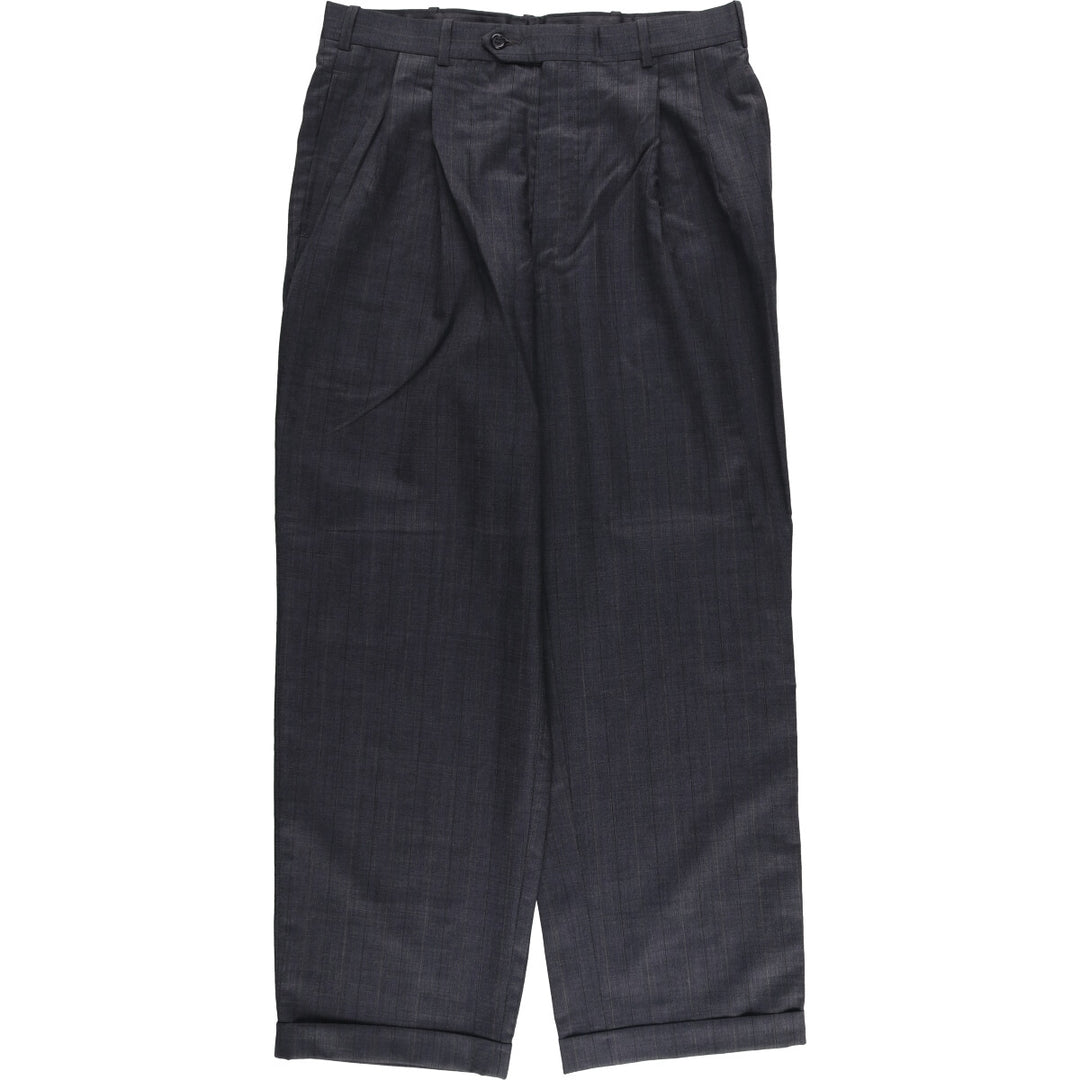 Stripe Pattern Two-pleat Slacks Pants Men's W33 unclear gray type Vintage Second Hand