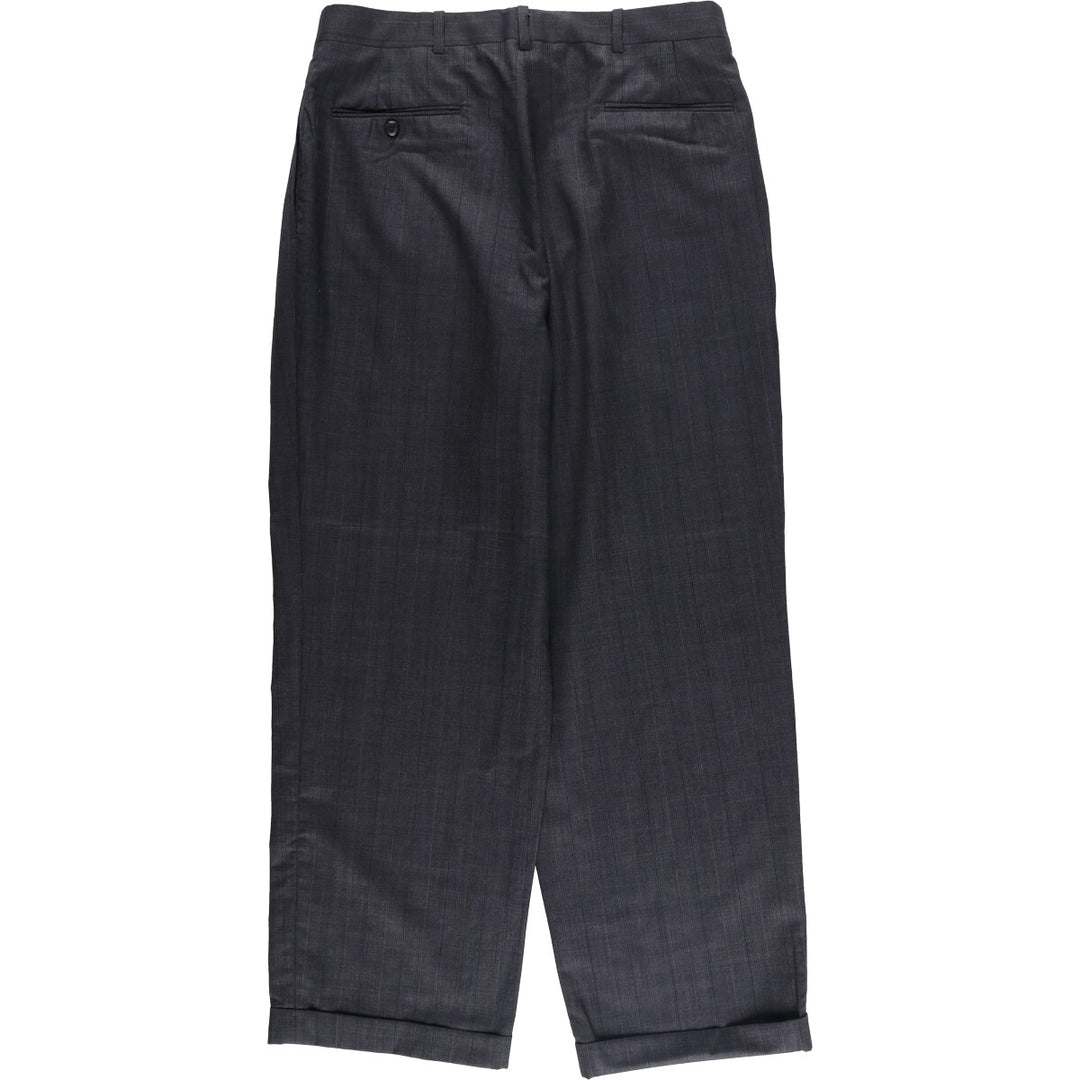 Stripe Pattern Two-pleat Slacks Pants Men's W33 unclear gray type Vintage Second Hand