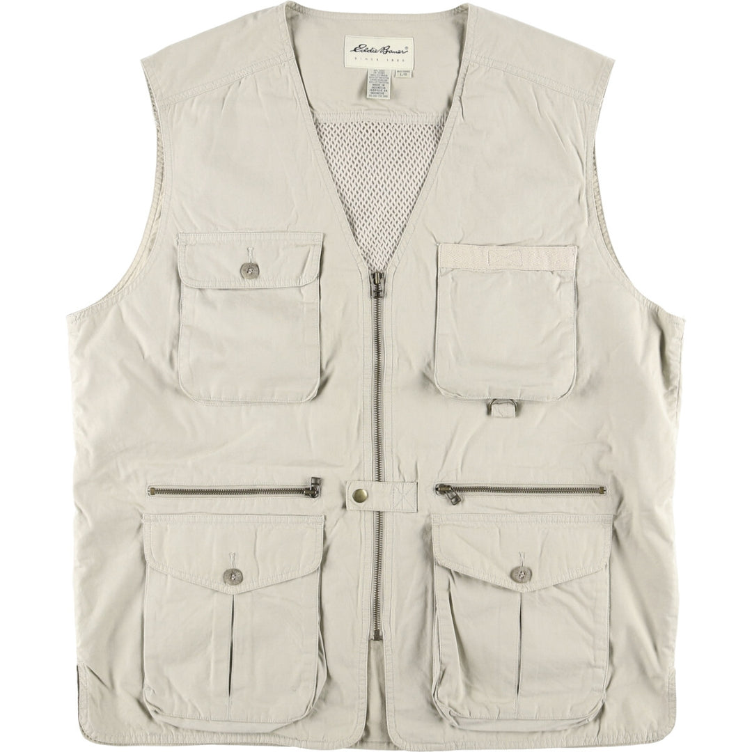 Eddie Bauer Hunting Vest, Men's Size L cotton Beige type Vintage Second Hand