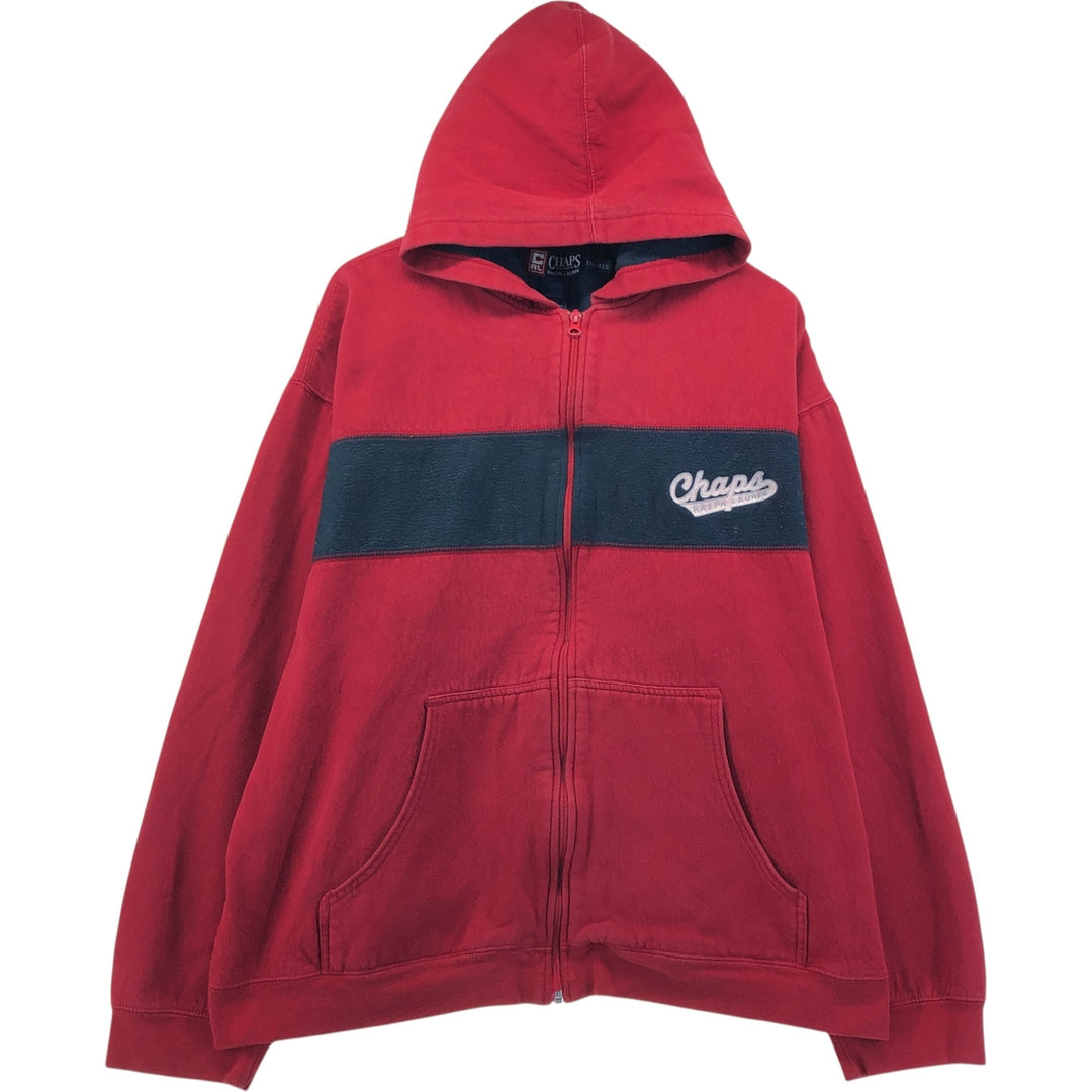 Vintage 90'S Ralph Lauren Chaps full-zip sweatshirt hoodie, size XXL, men's cotton red type Vintage Second Hand