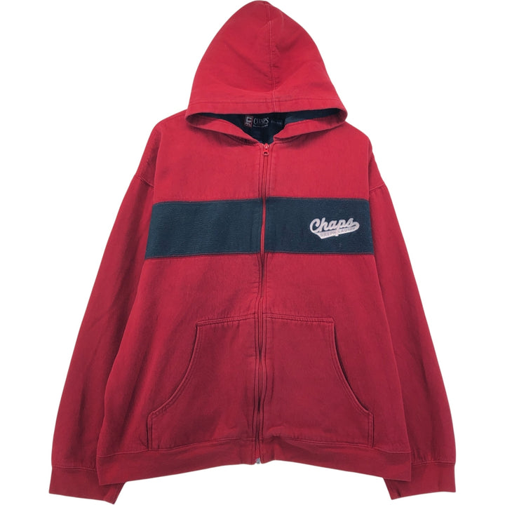 Vintage 90'S Ralph Lauren Chaps full-zip sweatshirt hoodie, size XXL, men's cotton red type Vintage Second Hand