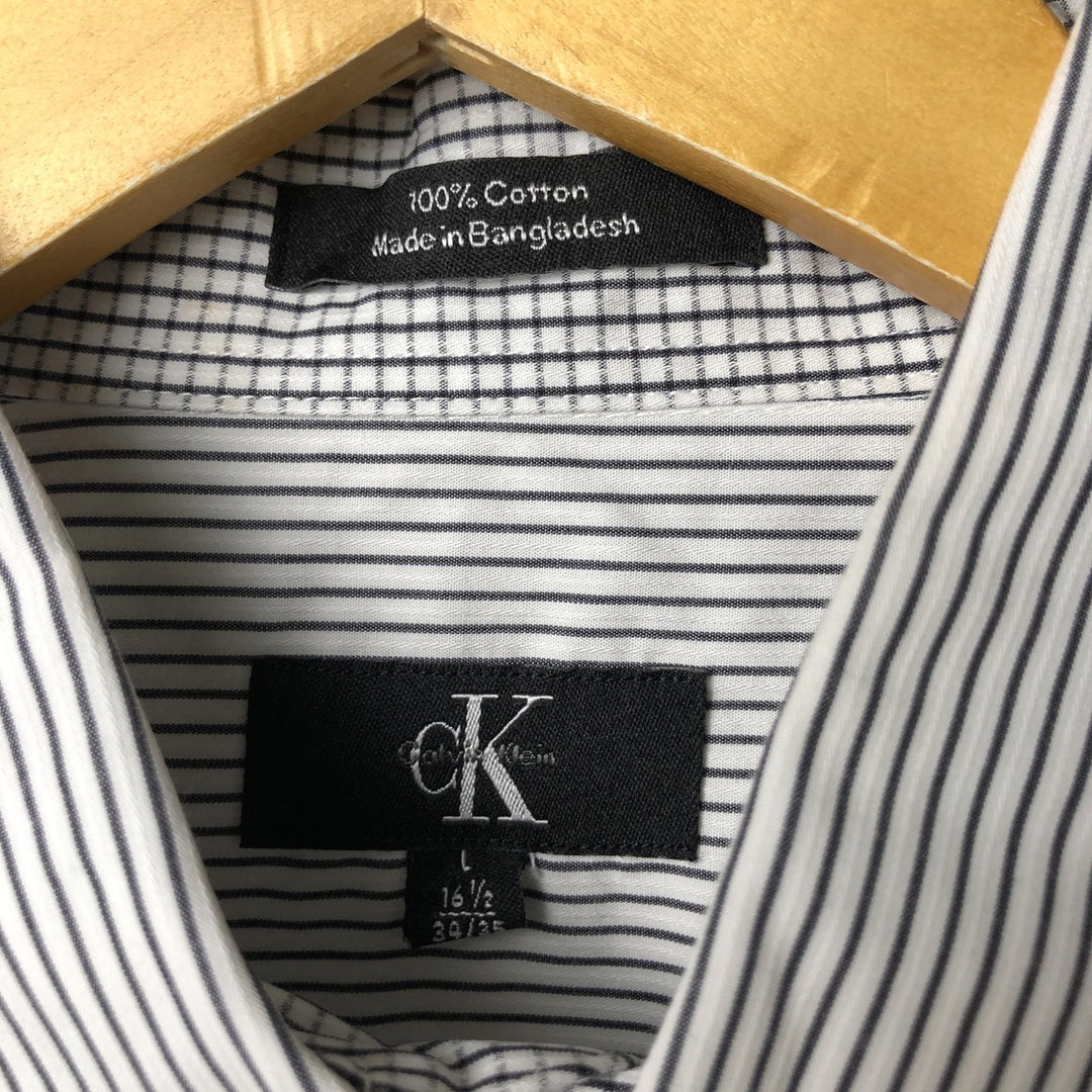 90s~00'S Calvin Klein Long Sleeve Cotton Striped Shirt Men's L Size Vintage cotton black type Vintage Second Hand