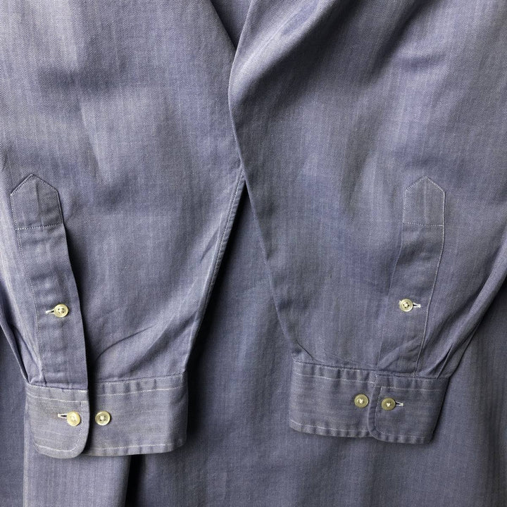 Ralph Lauren YARMOUTH Herringbone Long Sleeve Button Down Shirt Men's XL cotton blue type Vintage Second Hand