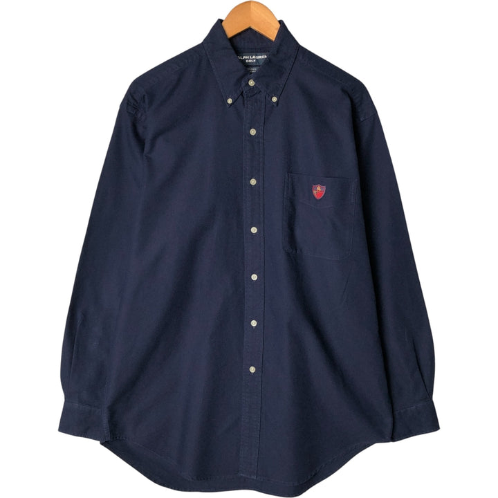 Ralph Lauren Golf Tilden long-sleeved button-down shirt, men's size M cotton navy blue type Vintage Second Hand