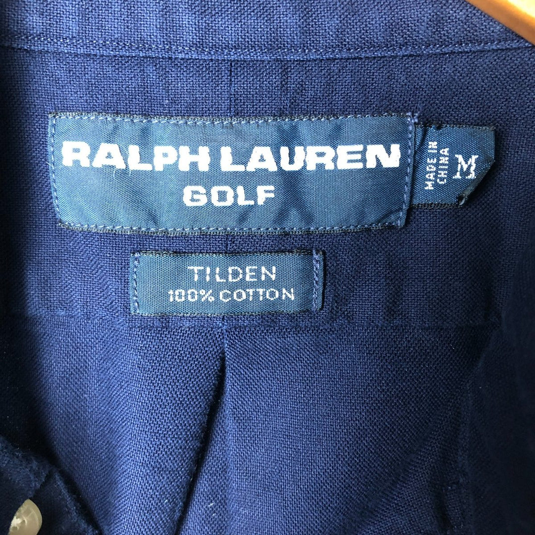 Ralph Lauren Golf Tilden long-sleeved button-down shirt, men's size M cotton navy blue type Vintage Second Hand