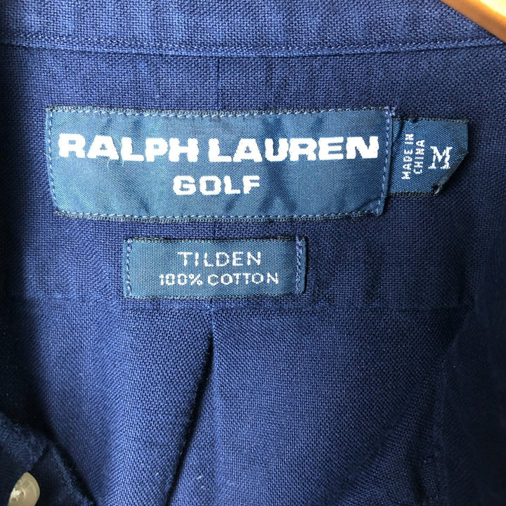 Ralph Lauren Golf Tilden long-sleeved button-down shirt, men's size M cotton navy blue type Vintage Second Hand