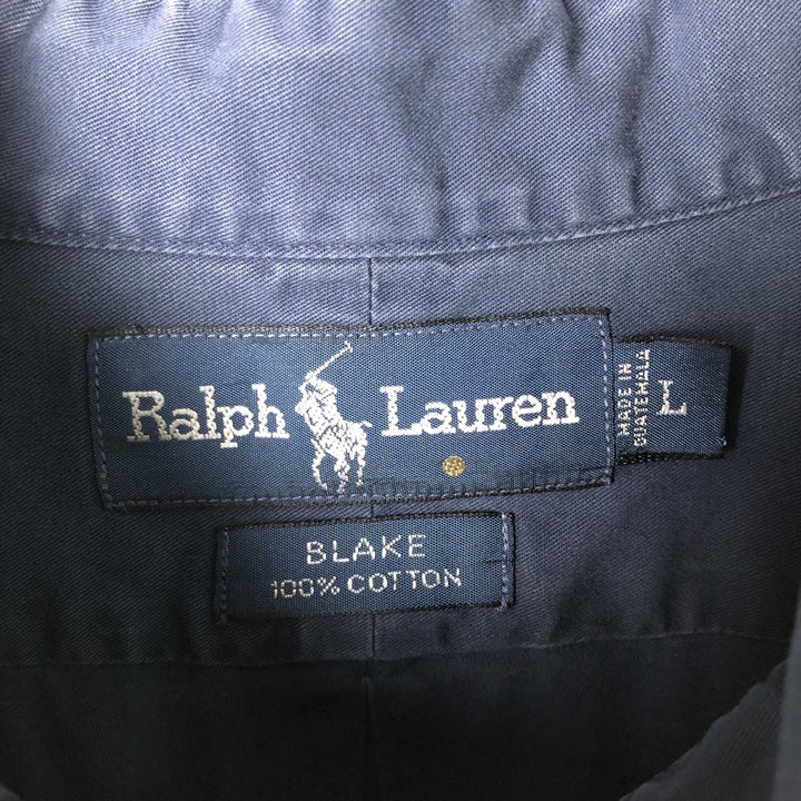Ralph Lauren BLAKE long sleeve button down shirt, men's size L cotton Navy blue Vintage Second Hand