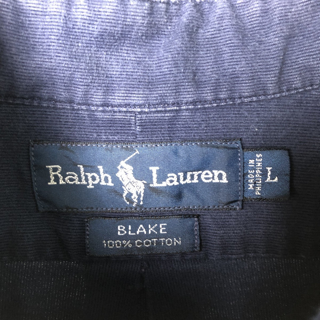 Ralph Lauren BLAKE long sleeve button down shirt, men's size L cotton Navy blue Vintage Second Hand