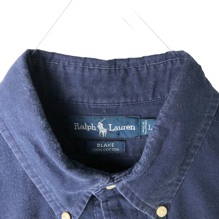 Ralph Lauren BLAKE long sleeve button down shirt, men's size L cotton Navy blue Vintage Second Hand