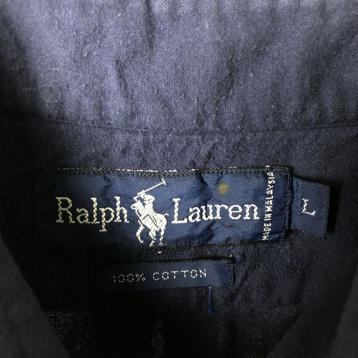 Ralph Lauren long sleeve button down shirt, men's size L cotton navy blue type Vintage Second Hand