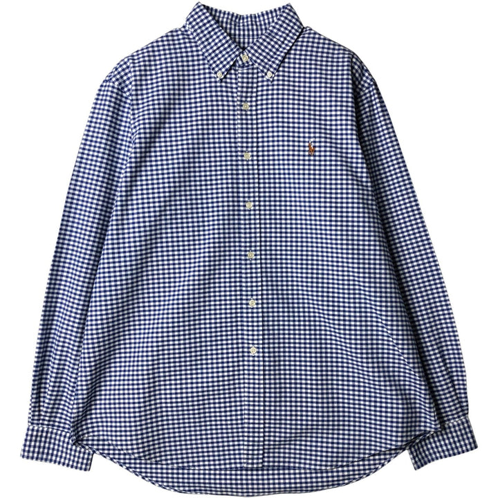 Ralph Lauren long sleeve button down check shirt, men's XL size cotton Navy blue Vintage Second Hand