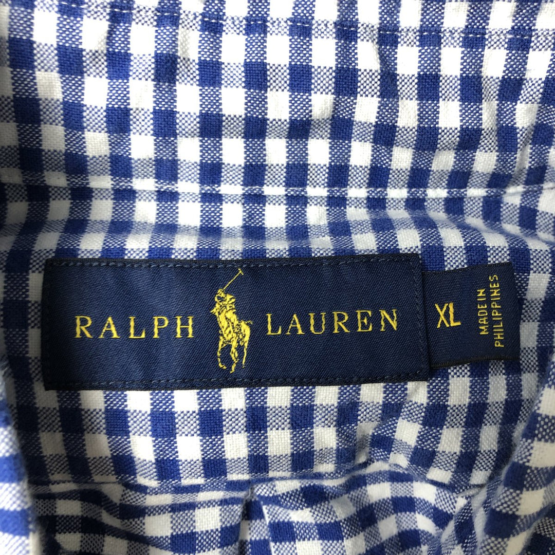 Ralph Lauren long sleeve button down check shirt, men's XL size cotton Navy blue Vintage Second Hand