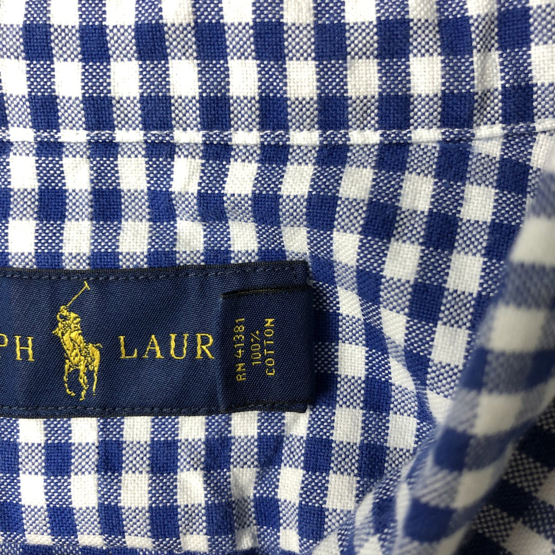 Ralph Lauren long sleeve button down check shirt, men's XL size cotton Navy blue Vintage Second Hand