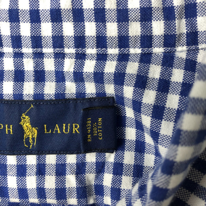 Ralph Lauren long sleeve button down check shirt, men's XL size cotton Navy blue Vintage Second Hand