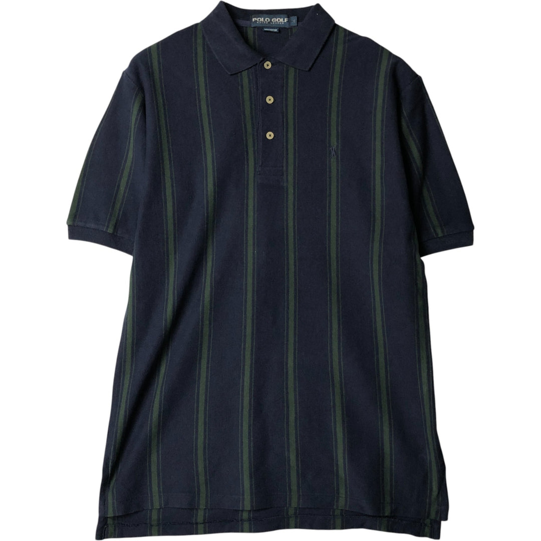 Ralph Lauren POLO GOLF short-sleeved striped polo shirt, men's size M cotton navy blue type Vintage Second Hand